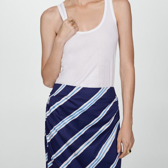 Mango Blue & White Slit Striped Skirt/NWT/12 - Picture 4 of 16